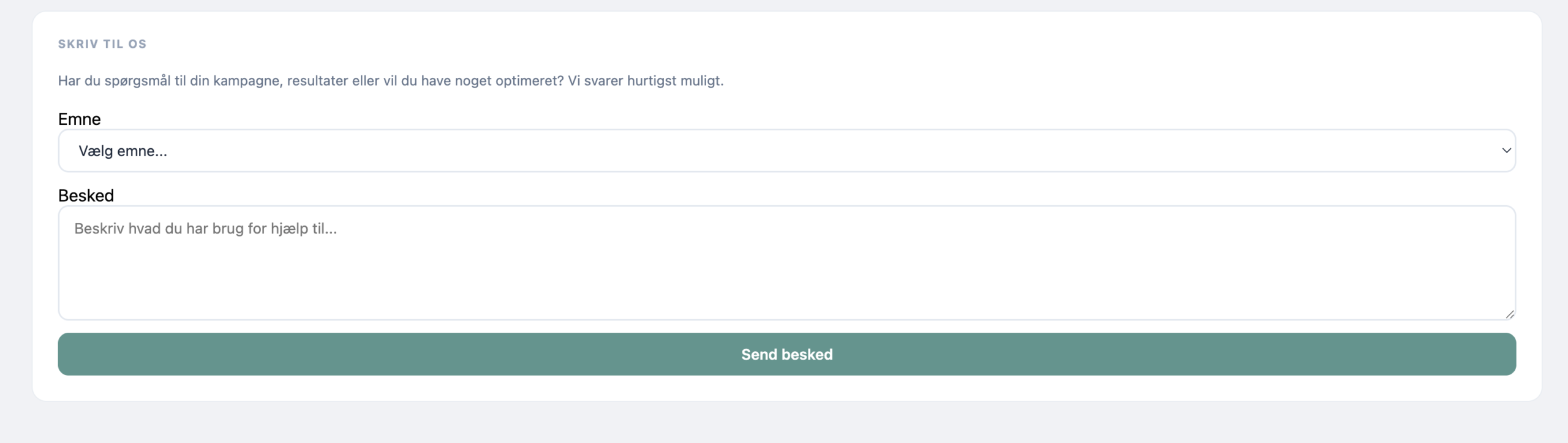 Supportfunktionen i dashboardet